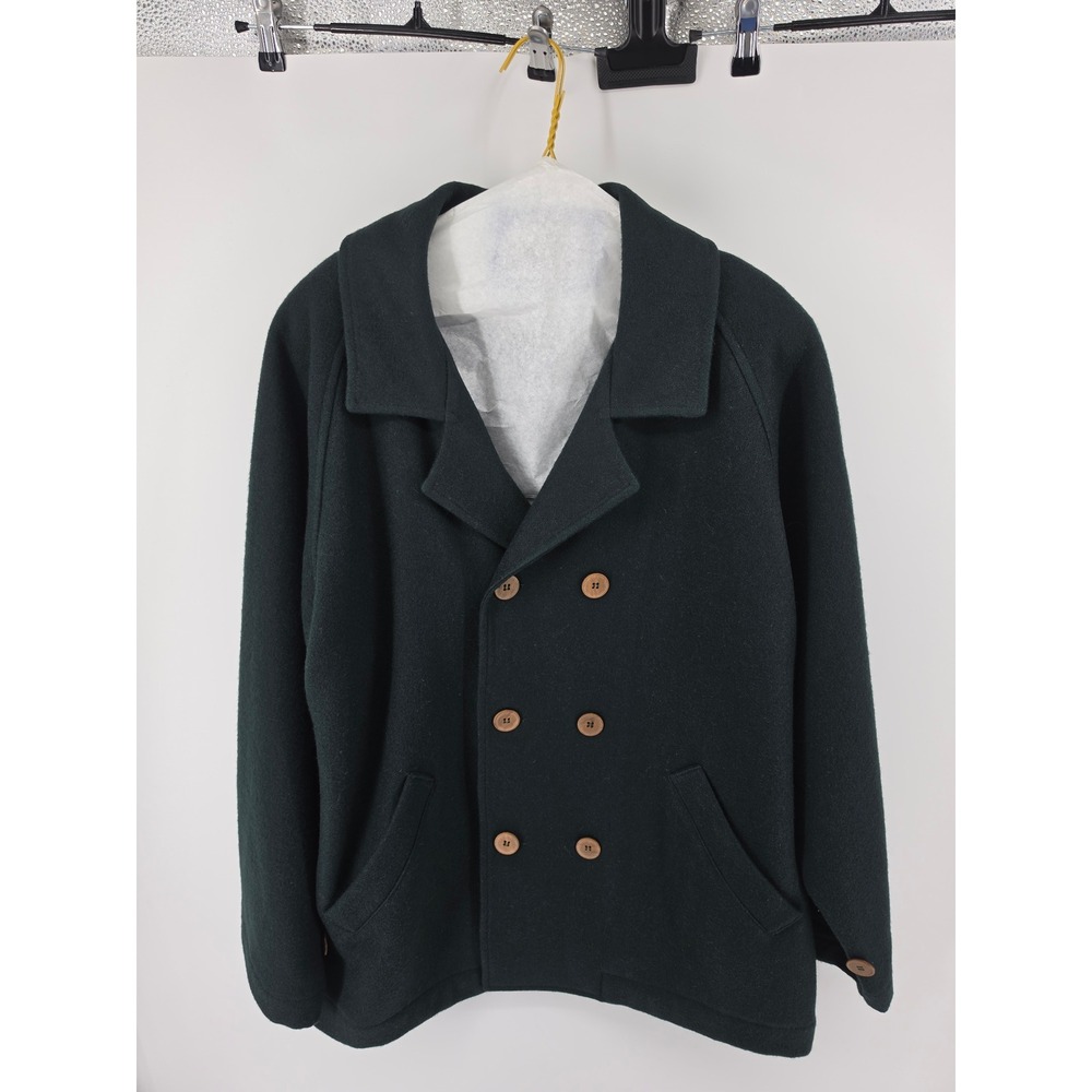 Australian Outback Collection Mens Green Wool Double Breasted Pea Coat Large